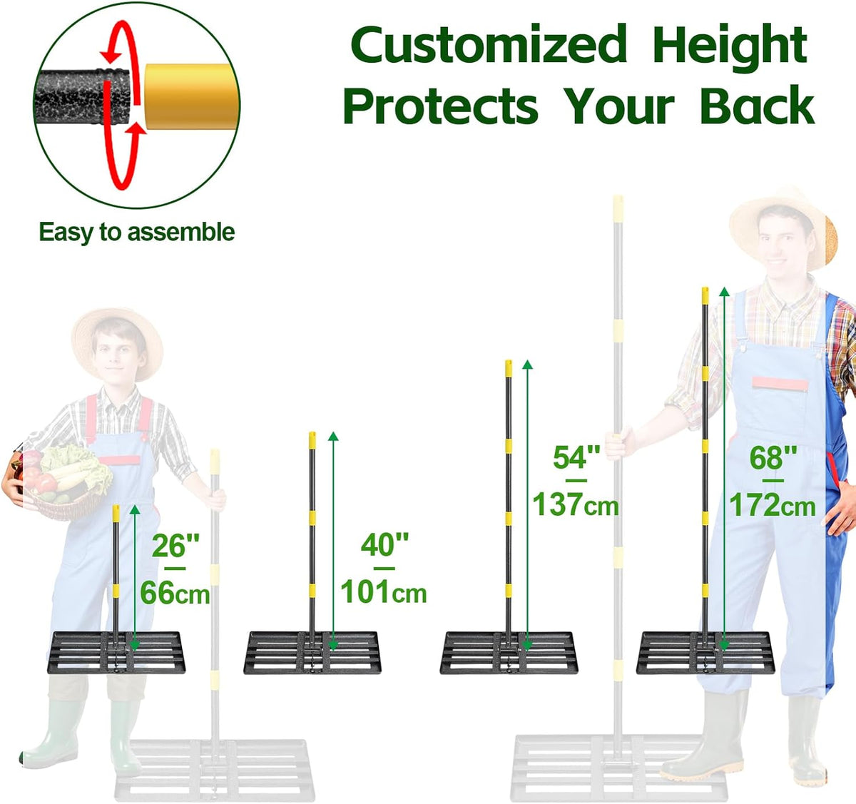 Lawn Leveling Rake 30”x10” Large Heavy Duty Metal Lawn Leveler with 65” Long Adjustable Handle