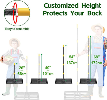 Lawn Leveling Rake 30”x10” Large Heavy Duty Metal Lawn Leveler with 65” Long Adjustable Handle