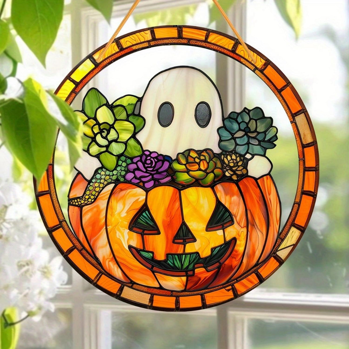 Halloween Pumpkin Ghost Acrylic Garden Cute Fall Suncatcher Decor Colorfu Glass for Wall Home