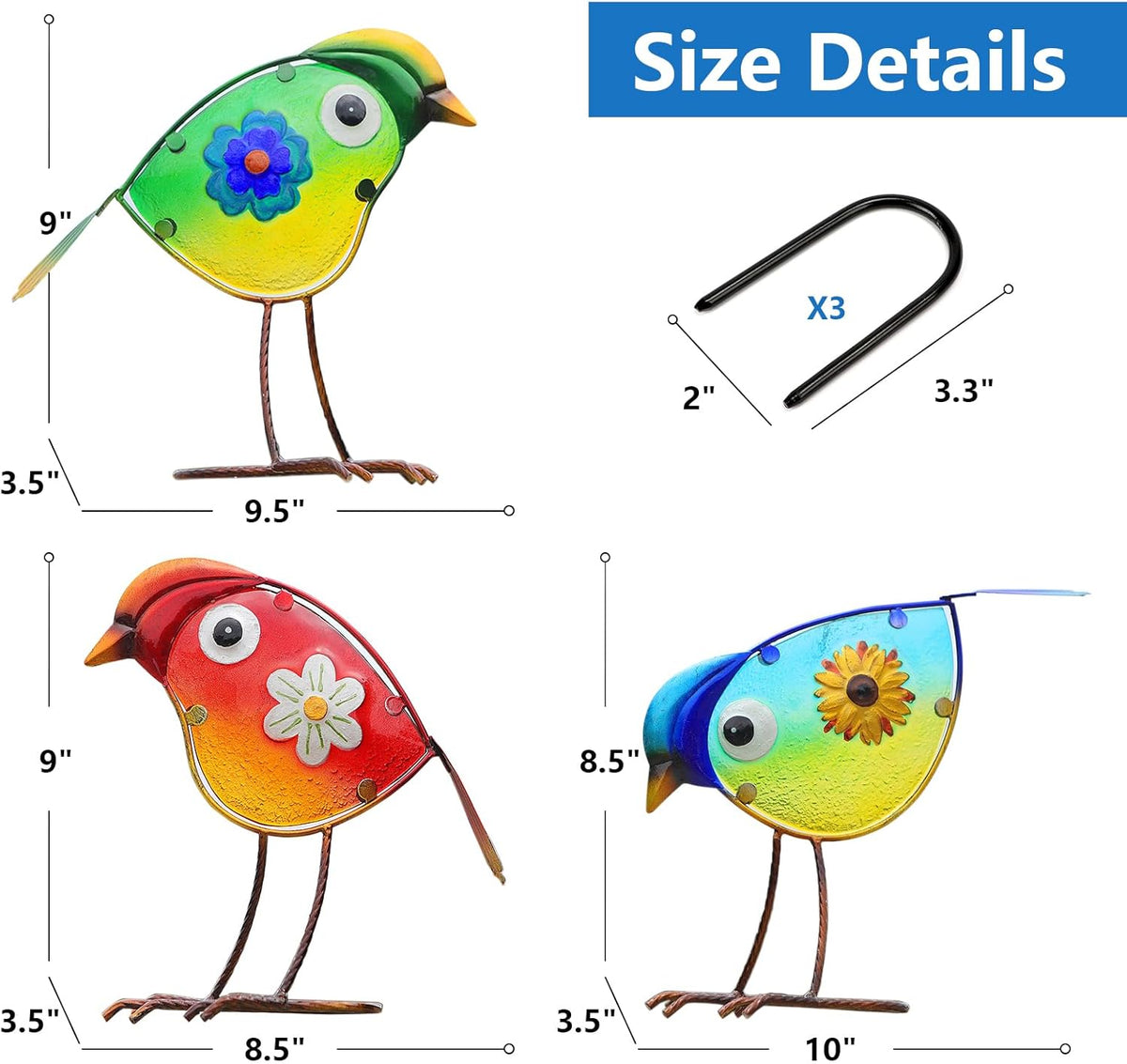 Bird Garden Decor for Outside, Glass & Metal Yard Art Decorations Outdoor Decor for Patio Backyard