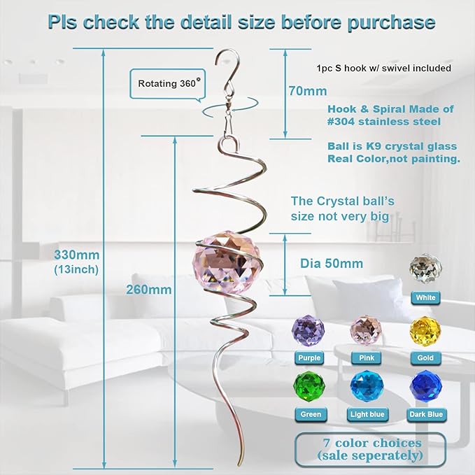 FONMY Gazing Ball Spiral Tail -Decorative Wind Spinner Sun Catcher Rainbow Maker 11 inch Tail and 2