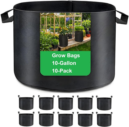10-Gallon 10 Pack Grow Bags,Thickened Aeration Fabric Growing Pots Planters with Handles for