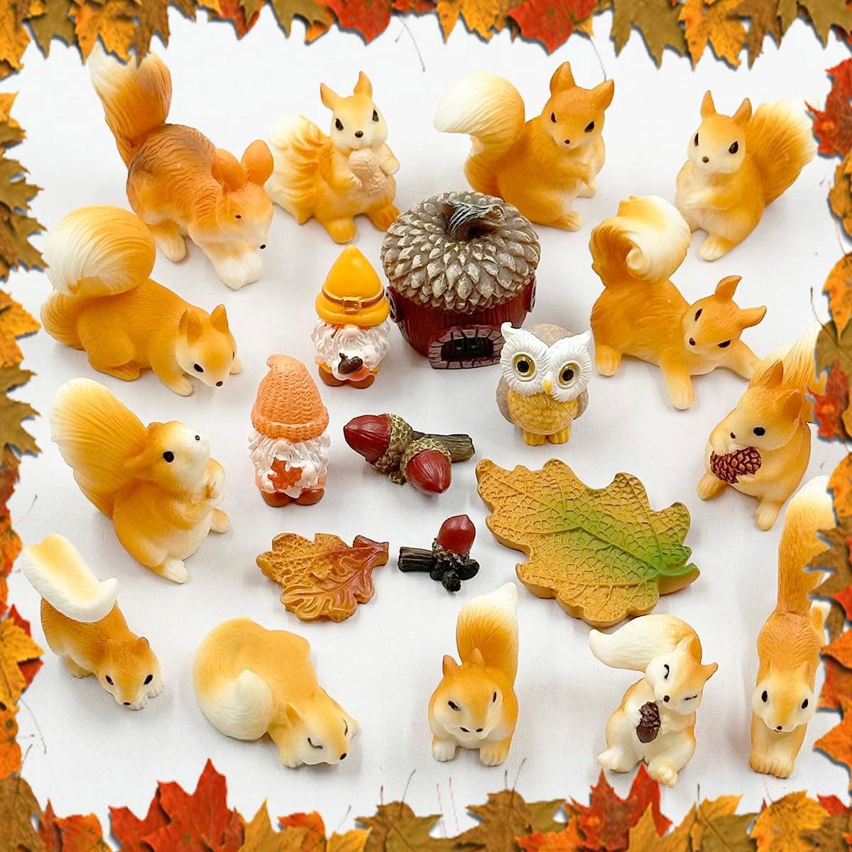 Miniature Squirrel Figurine, 21Pcs Mini Resin Squirrel Figures,Tiny Fall Forest Animals Figurines