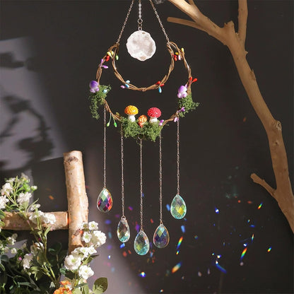 TUOKING Crystal Suncatchers for Window Hanging Mushroom Colorful Crystals Prism Pendant Sun
