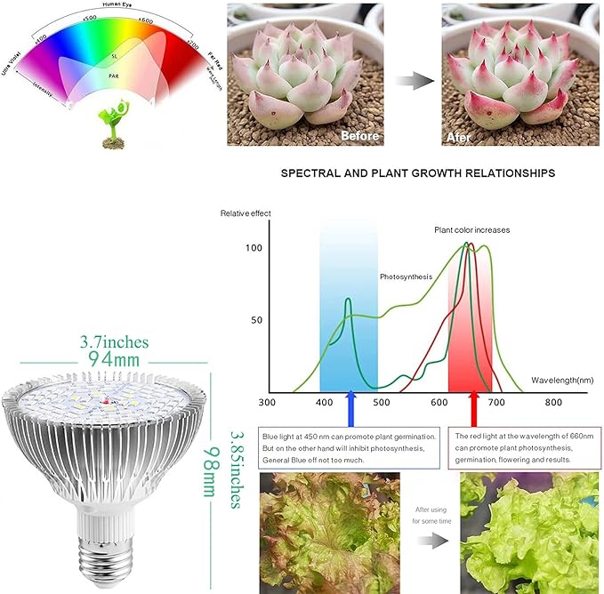 Full Spectrum 50W Led Plant Grow Light Bulb for Indoor Plants Vegetables and Seedlings, LED Plant