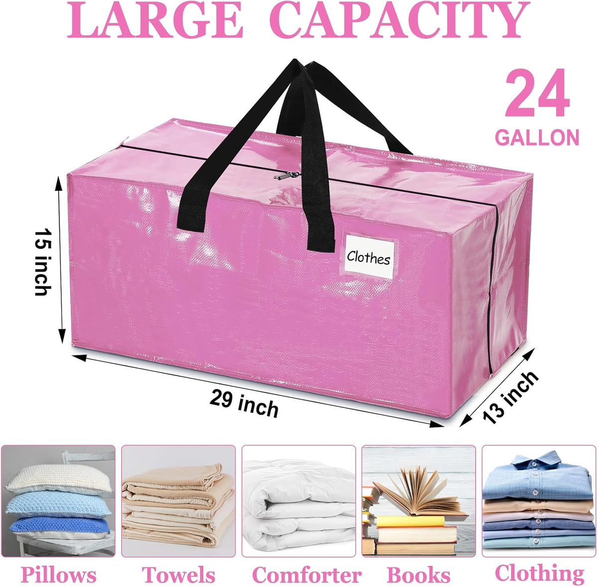 4 Pcs 24 Gallon Large Moving Bags with Zipper and Handles Foldable Storage Duffle Bags Heavy Duty