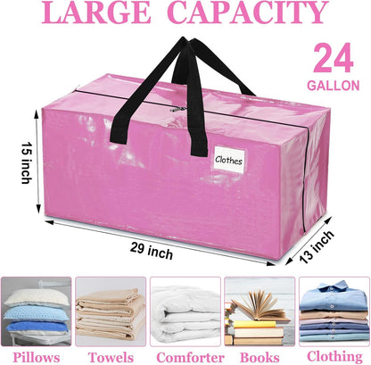 4 Pcs 24 Gallon Large Moving Bags with Zipper and Handles Foldable Storage Duffle Bags Heavy Duty