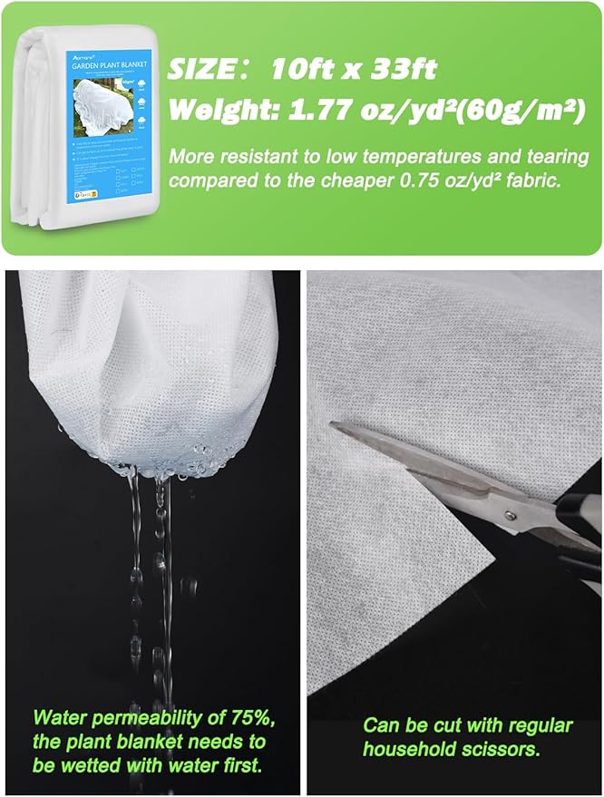 Abimars Thicker Plant Covers Freeze Protection 1.77 oz/yd², 10ft x 33ft Reusable Floating Row Cover