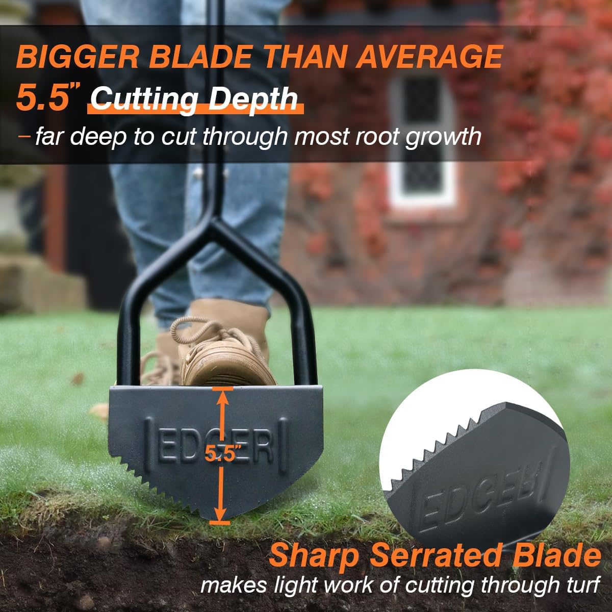 Colwelt Manual Edger Lawn Tool 40-inch, Half Moon Edger Chopper Lawn Tool with V-Shape Serrated
