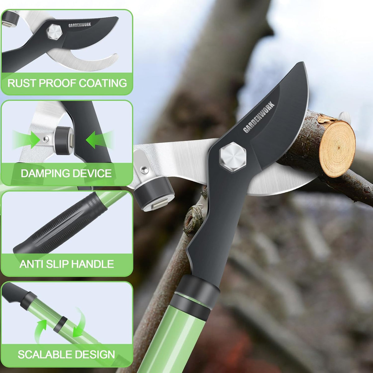 GARDENWORK Loppers for Tree Trimmer,Heavy Duty Branch Cutter,17-23"Extendable Garden Loppers with