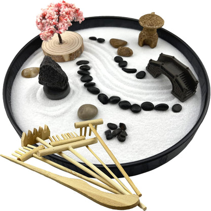 Zen Garden for Desk Japanese Zen Garden Kit 8 Inch Large Round with 6 Sand Rake and Accessories