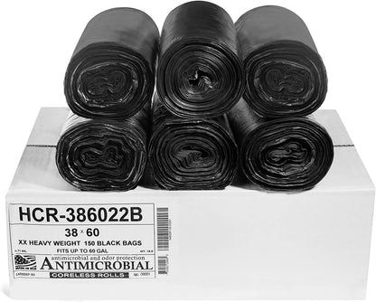 Aluf Plastics - 55-60 Gallon Black Trash Bags - 38" x 60" - 22 Microns Thick High Density Value
