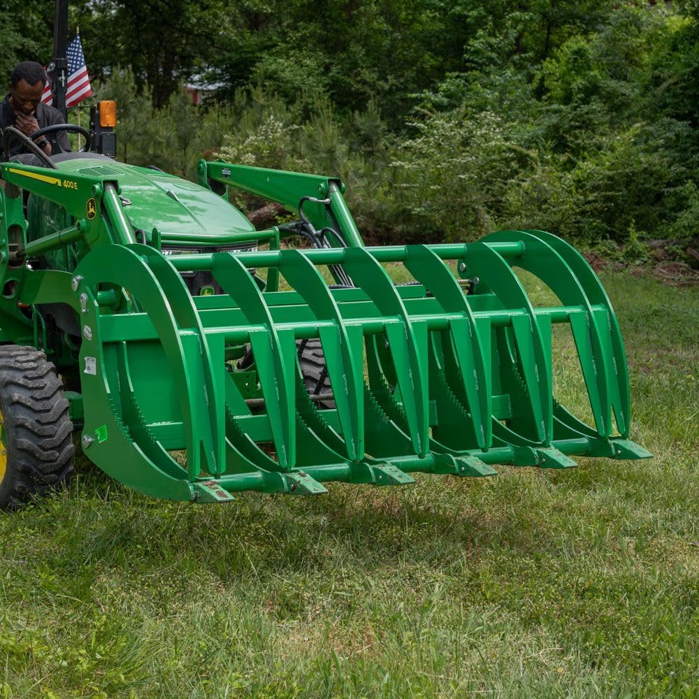 Titan Attachments 72" HD Root Grapple Rake Attachment, Fits John Deere Hook & Pin Tractors, Twin