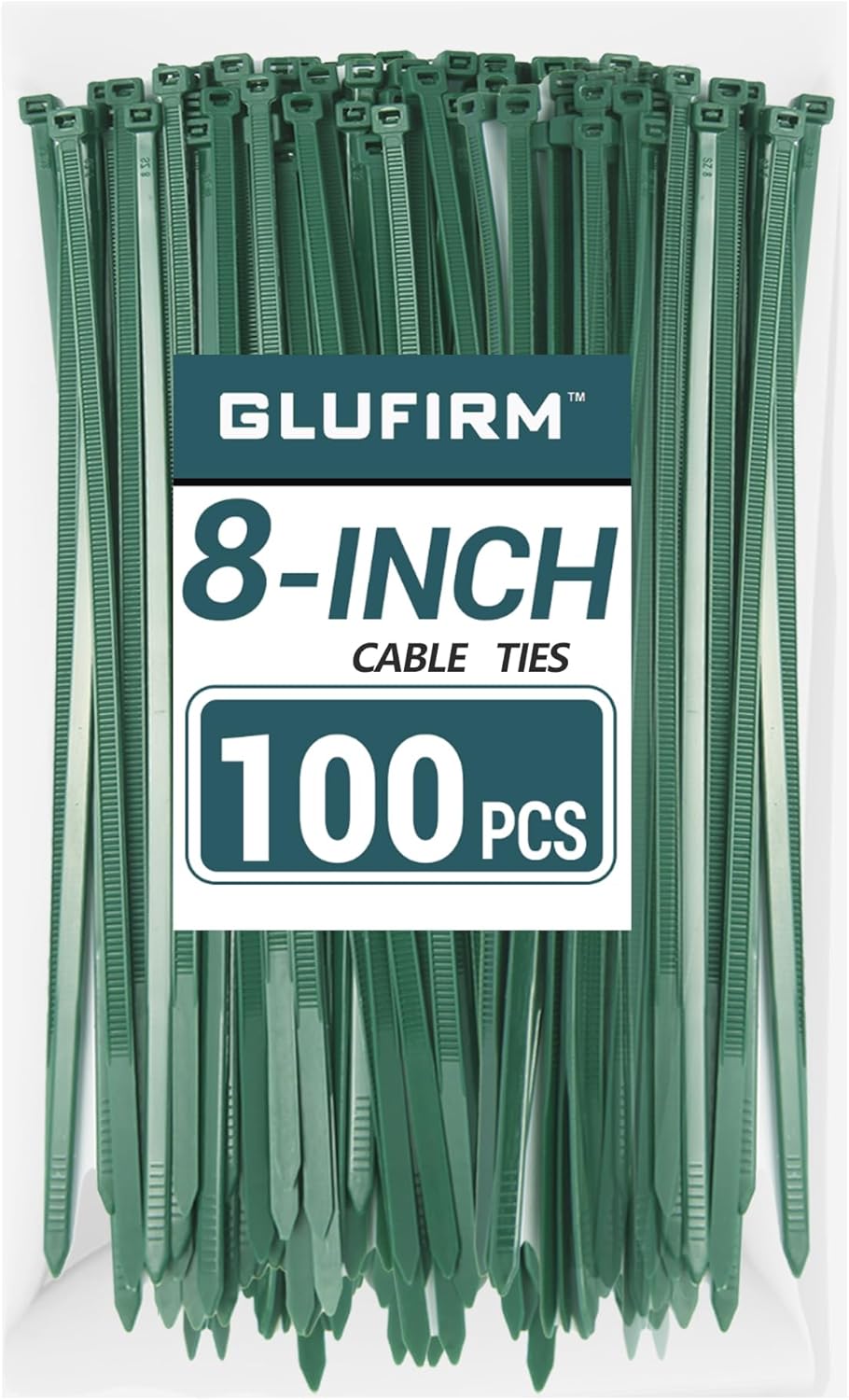 Green Zip Ties 8 inch (100 Pack), 45lb Tensile Strength, Cable Ties for Indoor and Outdoor Use, UV