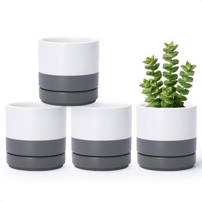 D'vine Dev Set of 4 Small Ceramic Plant Pots, 4.7 Inch Succulent Planter Pot for Plants with