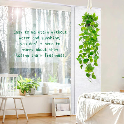 Fake Pothos in Rope - Hanging Pot, Artificial Pothos Plants for Home Decor Indoor Macrame Plant