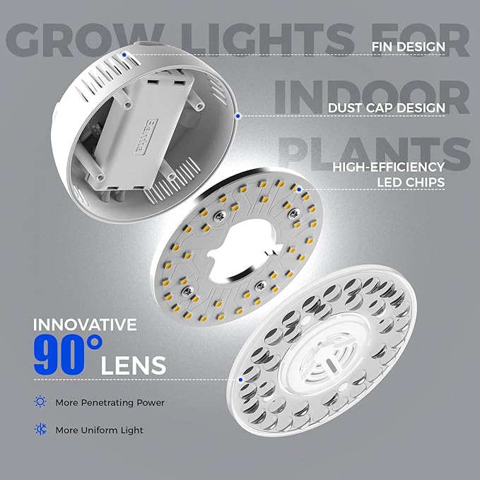 Barrina Orbgrow OG09 Puck Grow Light, 5000K 54W(6 x 9W, 810 Watt Equiv), Full Spectrum Plant Light