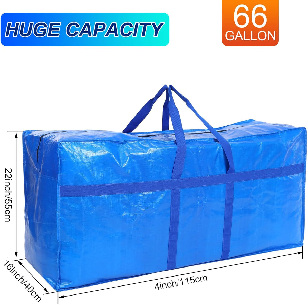 4 Pcs 66 Gallon Large Moving Bags with Zipper and Handles Foldable Storage Duffle Bags Heavy Duty