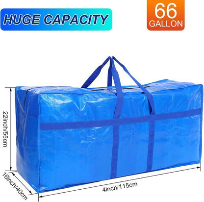 4 Pcs 66 Gallon Large Moving Bags with Zipper and Handles Foldable Storage Duffle Bags Heavy Duty