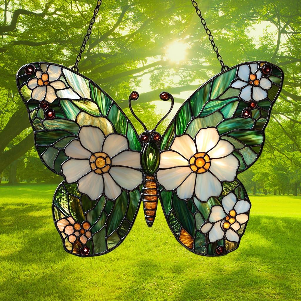 Daisy Fresh Butterfly Acrylic Suncatcher Stained Glass Effect Window Car Hanging Christmas Ornament