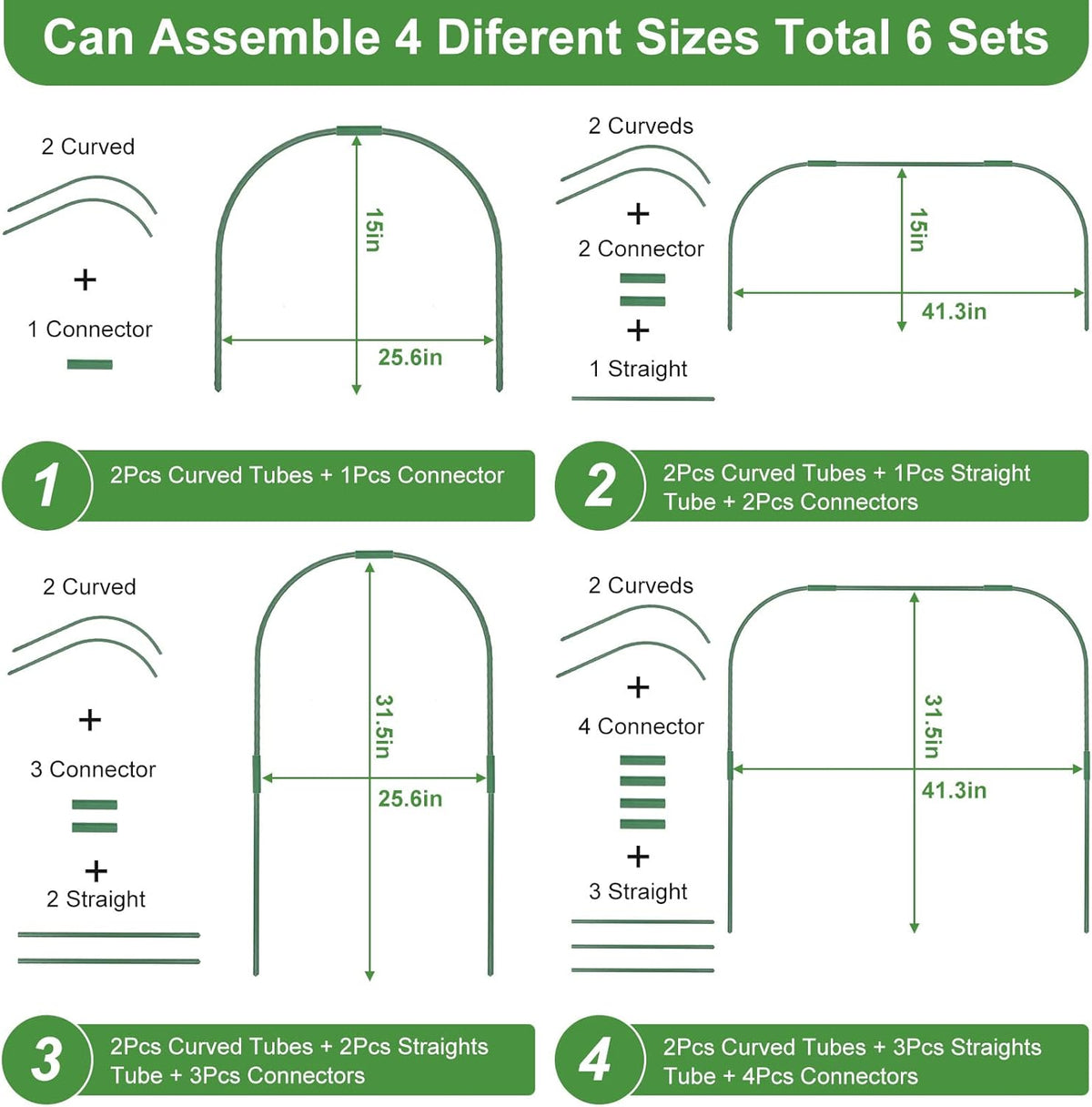 8 Sets 41.3"x31.5" Garden Hoops for Raised Beds, Greenhouse Hoops Grow Tunnel Durable Removable Row