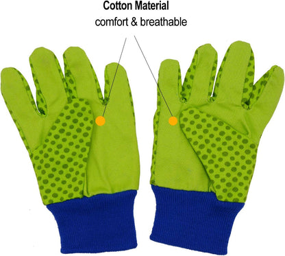 HANDLANDY 2 Pairs Kids Gardening Gloves, Girls Boys Children Garden Work Play Gloves (Green Ladybug