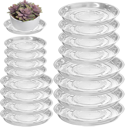 16 Packs 6/8/10/12 Inches Large Clear Plant Saucers for Indoor Outdoor Use Heavy Duty Plastic Plant