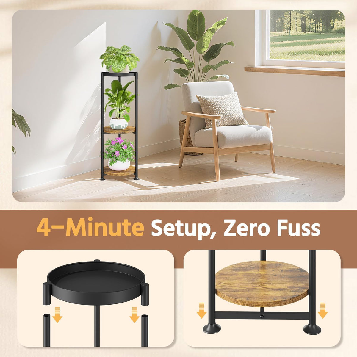 LASZOLA 3 Tier Black Plant Stand Indoor for Large Tall Heavy Duty Flower Planter, Metal Vertical