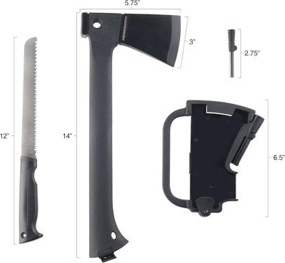 Camping Hand Axe and Survival Gear - Lightweight Hatchet with Nested Serrated Wood Saw Knife and