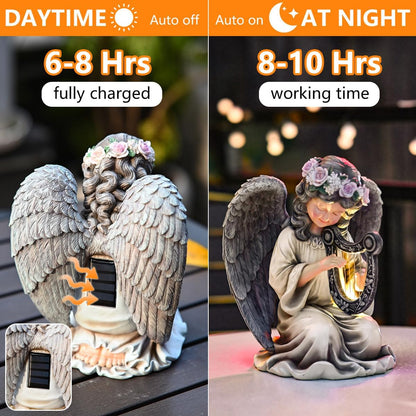 Solar Garden Outdoor Statues Lights, Resin Angel Figurine Light for Patio, Balcony, Yard, Lawn