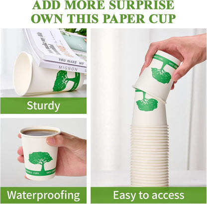 Vplus 400 Pack Compostable Paper Cups, 8 oz Paper Coffee Cups, Biodegradable Disposable Paper Cups