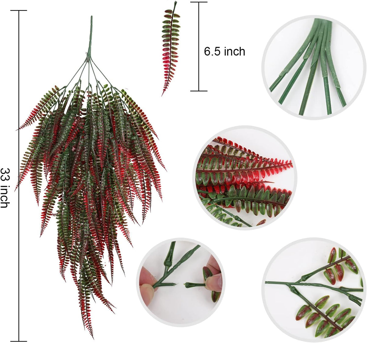 RECUTMS 4Pcs Artificial Boston Fern UV Resistant Fake Hanging Plants Greenery Plastic Ivy Leaves