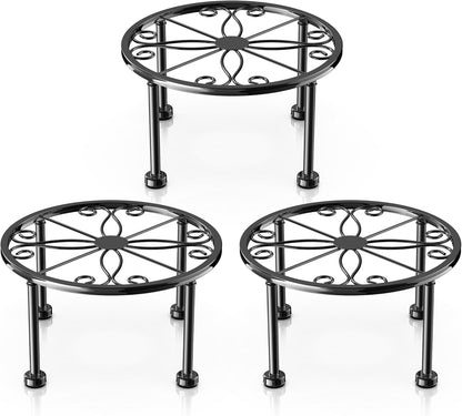 Garden Gifts Plant Lovers Gifts 3 Packs Black Metal Plant Stand with Anti-Slip Base Rustproof Heavy