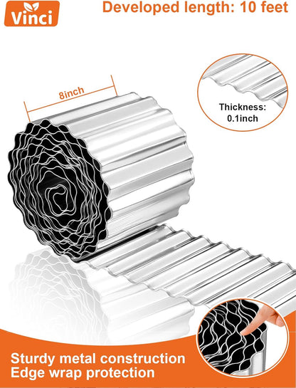 Vinci Garden Landscape Edging Border, 8 Inch x 10 FT Corrugated Sturdy Metal Easy Installation Safe