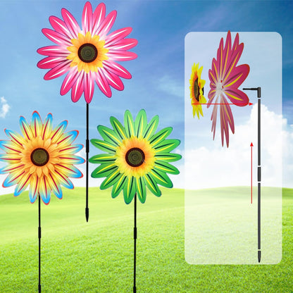 3PCS Sunflower Pinwheels Outdoor Wind Spinners, Colorful Flower Windmill Decorative Pinwheel for