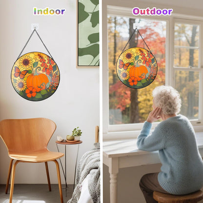 Pumpkin Suncatcher for Window Hanging - Stained Glass Window Hanging, Pumpkin Decor for