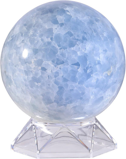 Natural Blue Celestite Crystal Ball with Acrylic Display Base, 81-90mm Polished Stone Feng Shui