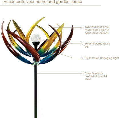 Bits and Pieces - 74" Multi-Color Tulip Wind Spinner - Yard Decorations - Solar Powered Glass Ball