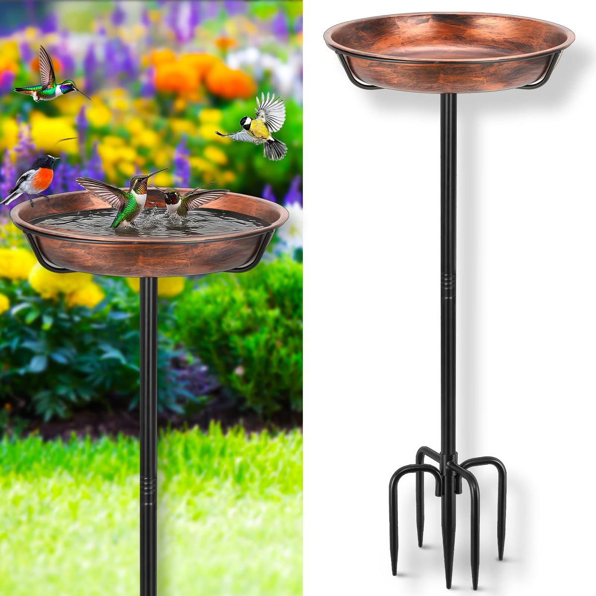 Gtongoko Metal Bird Bath for Outdoors, 34" Tall Bird Bath with 12" Removable Bowl, Heavy Duty