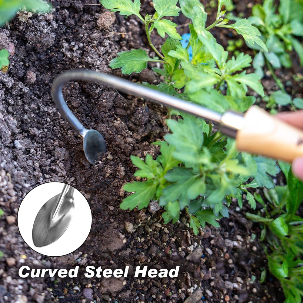 Berry&Bird Weed Puller, Crack Weeder Cultivator Garden Hand Tool, Durable Curved Head Hook & Wooden
