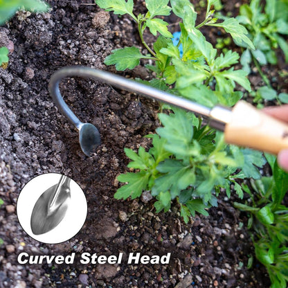 Berry&Bird Weed Puller, Crack Weeder Cultivator Garden Hand Tool, Durable Curved Head Hook & Wooden