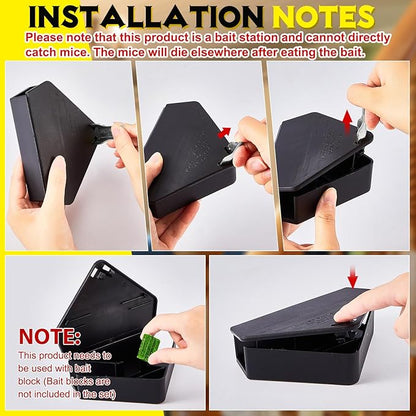 Qualirey 24 Pcs Mice Station with Key Triangle Bait Station Reusable Rodent Trap Box, Keeps