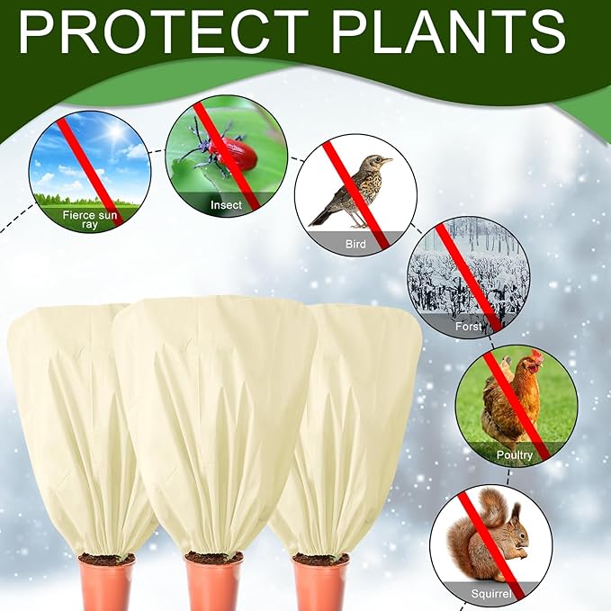 8 Pcs Plant Covers Frost Protection Bag 47" x 31.5" Winter Reusable Plants Jacket with Drawstring
