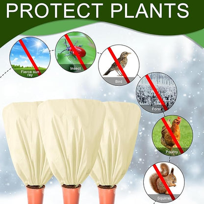 8 Pcs Plant Covers Frost Protection Bag 47" x 31.5" Winter Reusable Plants Jacket with Drawstring
