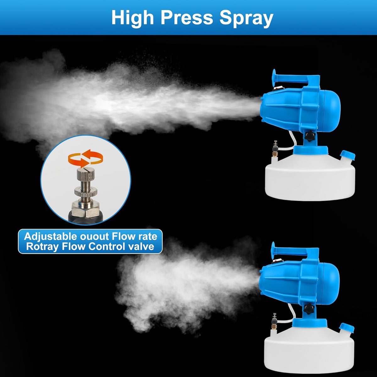 5L (1.3 Gallon) Electric ULV Fogger Sprayer Machine with 3 Nozzles, Portable Cold Fogger with
