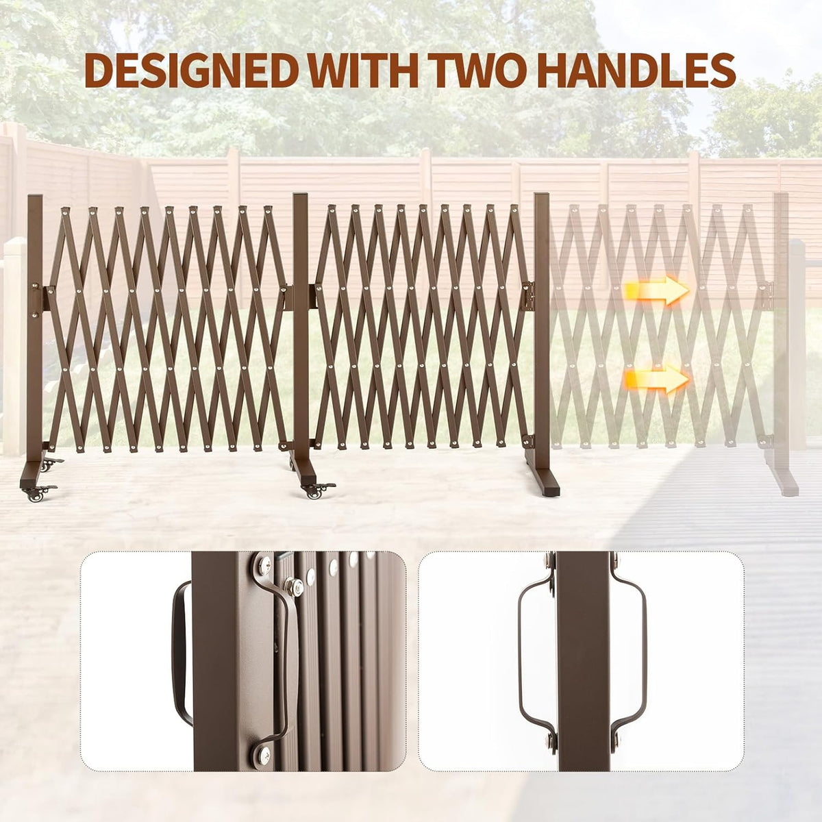 TECSPACE Aluminum Expandable Garden Fence, Portable Barricade Gate with Casters, Adjustable