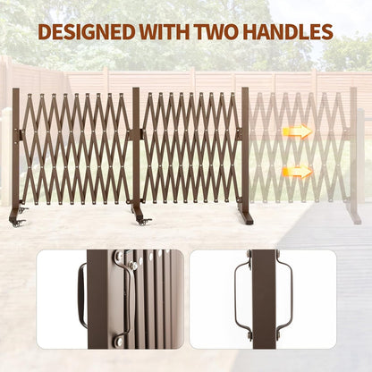 TECSPACE Aluminum Expandable Garden Fence, Portable Barricade Gate with Casters, Adjustable
