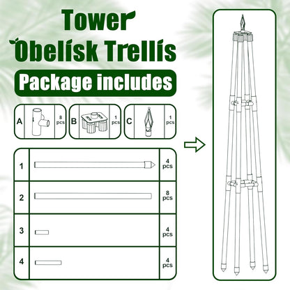4FT Obelisk Trellis for Climbing Plants Outdoor, 16mm Rust-Proof Extra Thickened Plastic-Coated