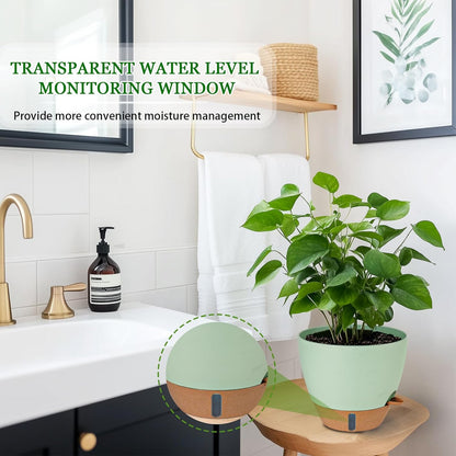 2 Pack 10 inch Plant Pots, Plastic Self Watering Planters with Drainage Holes, Deep Reservoir