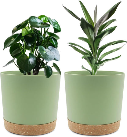 QCQHDU 8 inch Plant Pot, 2 Pack Planters for Indoor Plants with Drainage Holes & Saucer, Outdoor